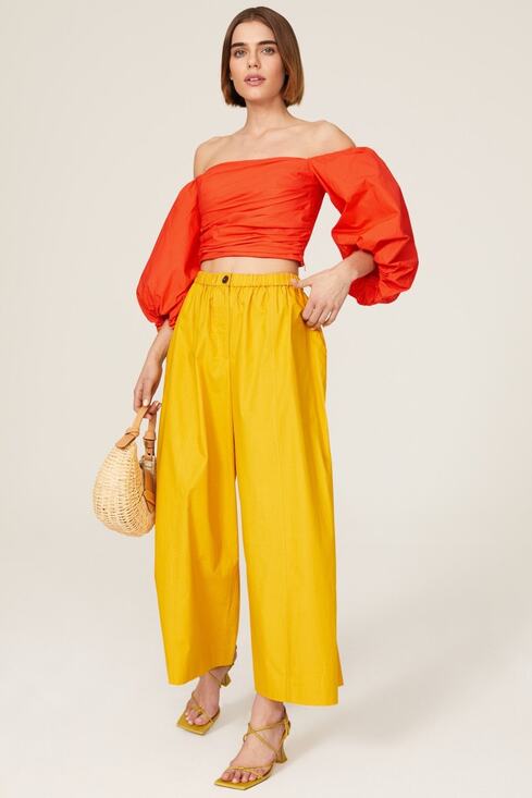 Tanya Taylor Tops - Tanya Taylor Alondra Orange Off Shoulder Puff Sleeve Crop Top Size 8